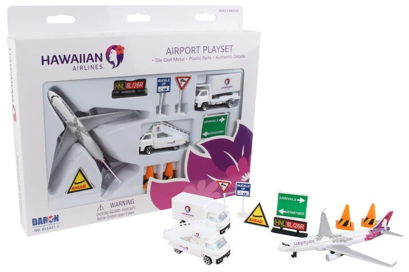 Daron Hawaiian Airlines 12 Piece Playset with Die-Cast Metal Model Airplane with Plastic Parts, Cars and Transportation Toys for Kids Ages 3+ - Image 1