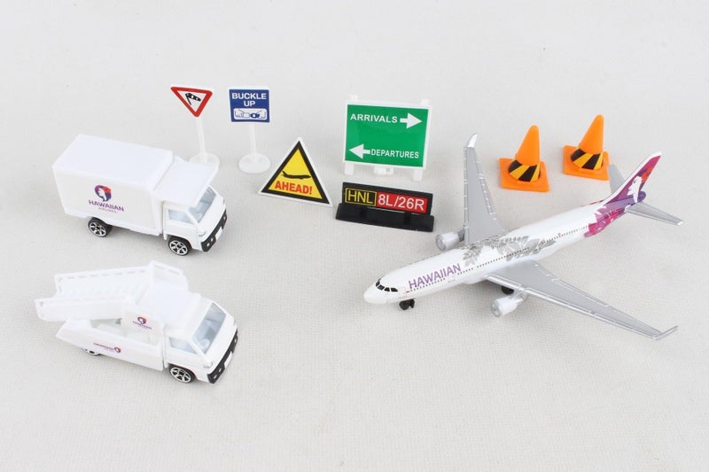 Daron Hawaiian Airlines 12 Piece Playset with Die-Cast Metal Model Airplane with Plastic Parts, Cars and Transportation Toys for Kids Ages 3+ - Image 3