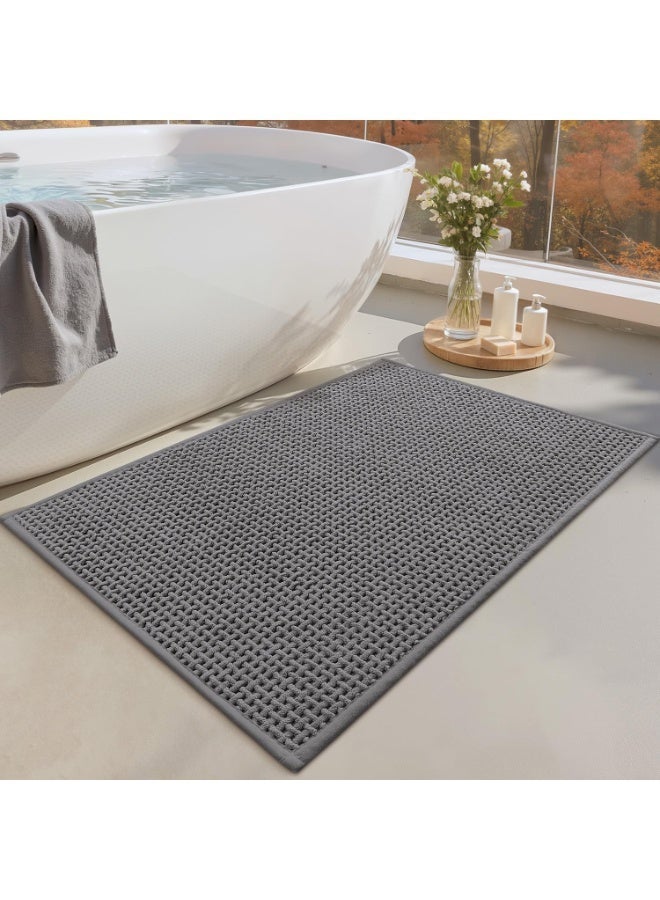 Grey Non-Slip Absorbent Bathroom Rug, Geometric Texture, 50 x 80 cm - Image 1