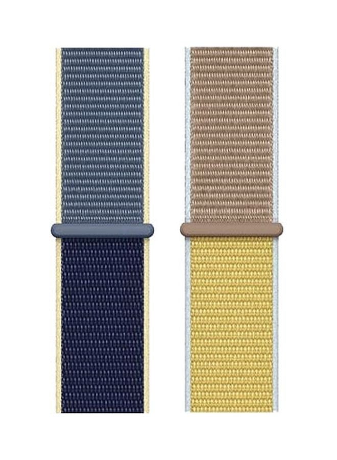 NIBEMINENT Pack Of 2 Replacement Nylon Straps For Apple Watch Series 7/SE/6/5/4 41/40/38mm Blue/Camel/Yellow  - Image 2