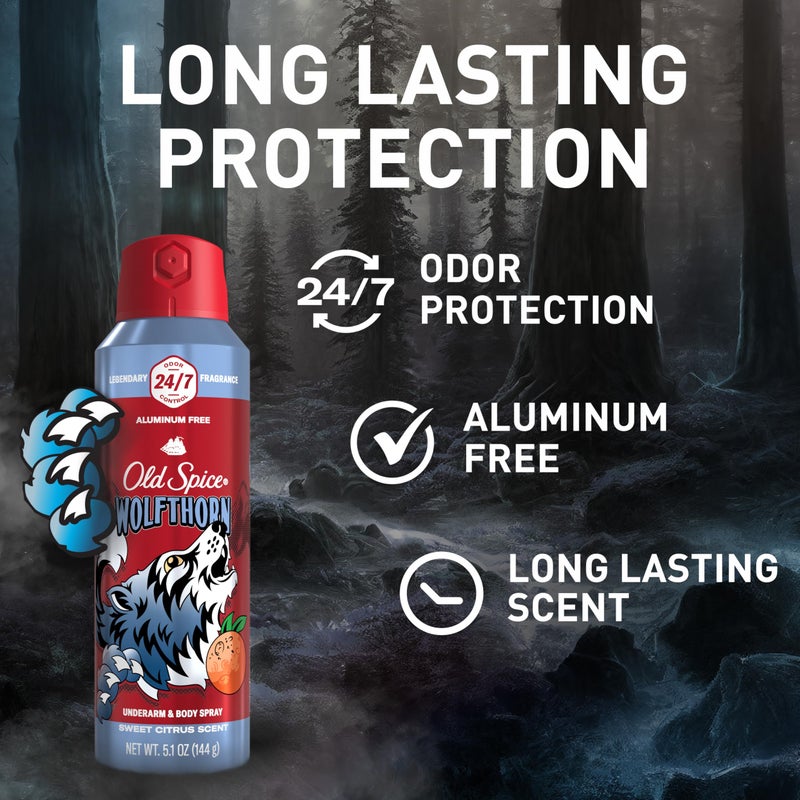 Old Spice Aluminum Free Body Spray for Men, 24/7 Odor Protection, 24/7 Lasting Fragnance & Freshness, Cologne Quality Scent, Wolfthorn with Sweet Citrus Scent, 5.1 oz (Pack of 3) - Image 2