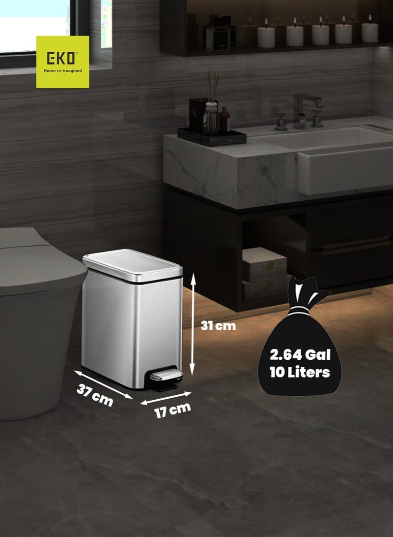 EKO STELLA SLIM SERIES | Brushed Stainless Steel Finish | Soft-Closing | Fingerprint-Resistant | Slim Premium Pedal Trash Bin | Versatile For Tight Spaces & Narrow Corners | Multiple Sizes | 10 Liters  - Image 3