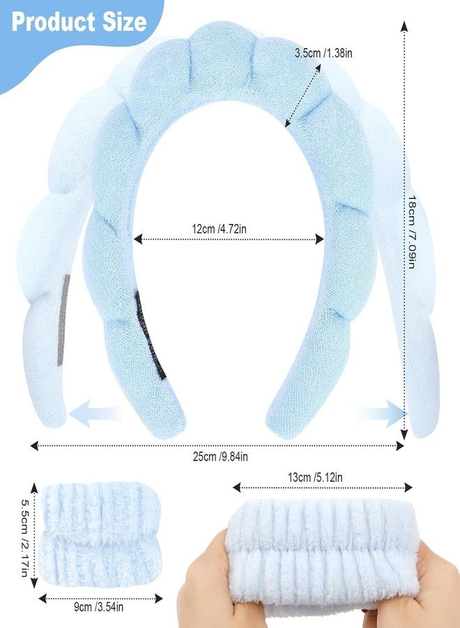 JUDEE Spa Headband and Wristband Set - Sunflower Sponge Makeup Hairband & Wrist Washbands for Women and Girls| Face Washing and Skincare Combo (Free Size-bLUE) - Image 2