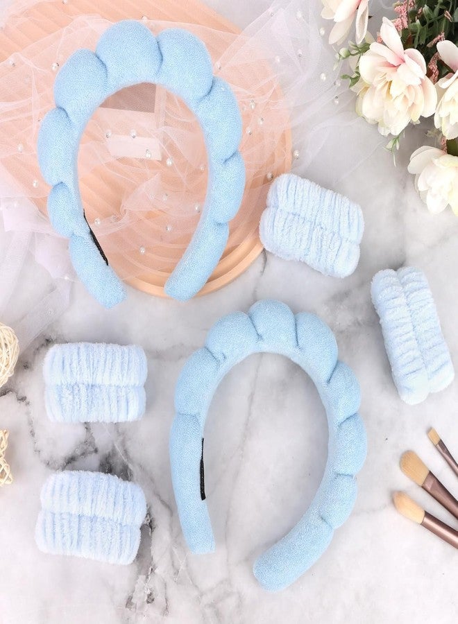 JUDEE Spa Headband and Wristband Set - Sunflower Sponge Makeup Hairband & Wrist Washbands for Women and Girls| Face Washing and Skincare Combo (Free Size-bLUE) - Image 5