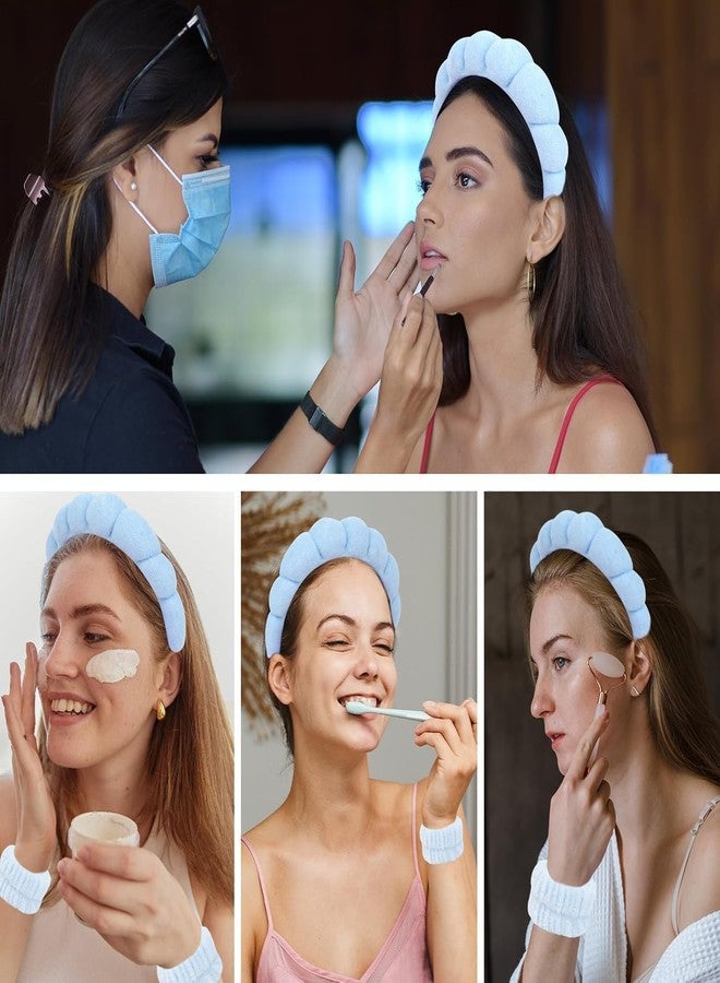 JUDEE Spa Headband and Wristband Set - Sunflower Sponge Makeup Hairband & Wrist Washbands for Women and Girls| Face Washing and Skincare Combo (Free Size-bLUE) - Image 4