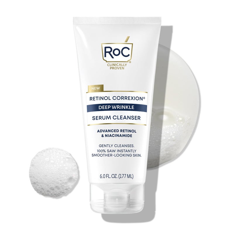 RoC Retinol Correxion Deep Wrinkle Serum Facial Cleanser with Niacinamide for Anti-Aging & Fine Lines, Makeup Remover, Ophthalmologist Tested Skin Care, 6 oz - Image 1