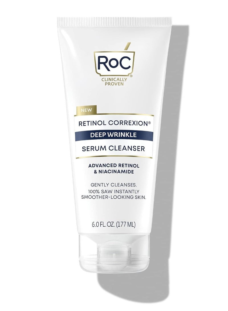 RoC RoC Retinol Correxion Deep Wrinkle Serum Facial Cleanser with Niacinamide for Anti-Aging and Fine Lines, Long-Wear Makeup Remover, Fragrance Free Skin Care, Opthalmologist Tested, 6 Ounces  - Image 1