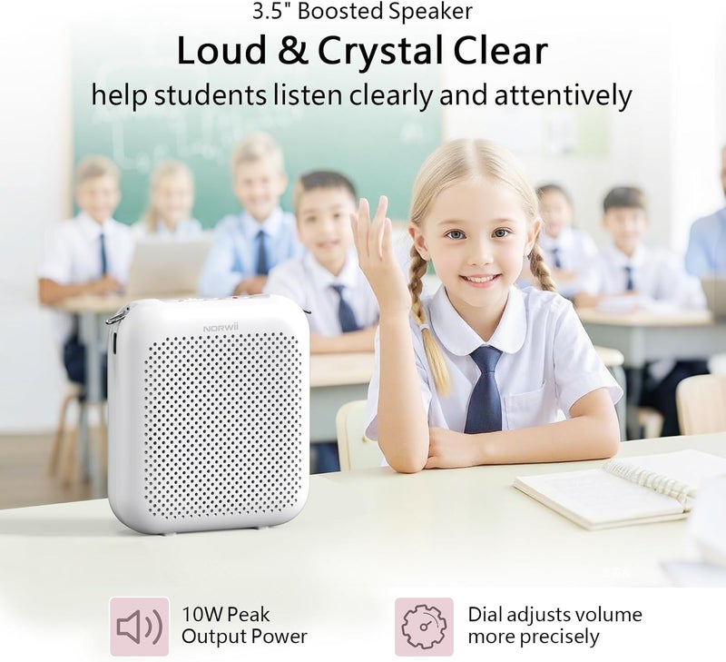 Norwii Voice Amplifier with Wired Microphone Headset for Teachers and Outdoor Lectures, USB-C Rechargeable, 4000mAh, White - Image 3