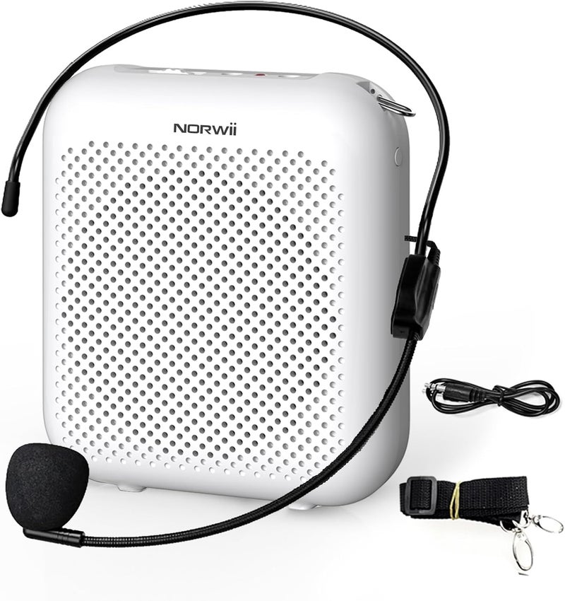 Norwii Voice Amplifier with Wired Microphone Headset for Teachers and Outdoor Lectures, USB-C Rechargeable, 4000mAh, White - Image 1