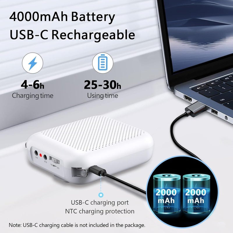 Norwii Voice Amplifier with Wired Microphone Headset for Teachers and Outdoor Lectures, USB-C Rechargeable, 4000mAh, White - Image 4