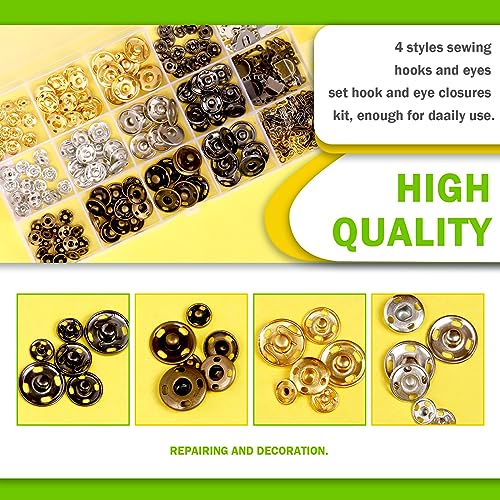 Keadic 152Pairs 3 Style Sewing Hooks and Eyes Closure Assortment Set, 9/10/12mm Metal Snaps Buttons Fasteners Press Studs Clothing Fixing Tools for DIY Clothing Sewing Trousers Skirt Dress Bra - Image 3