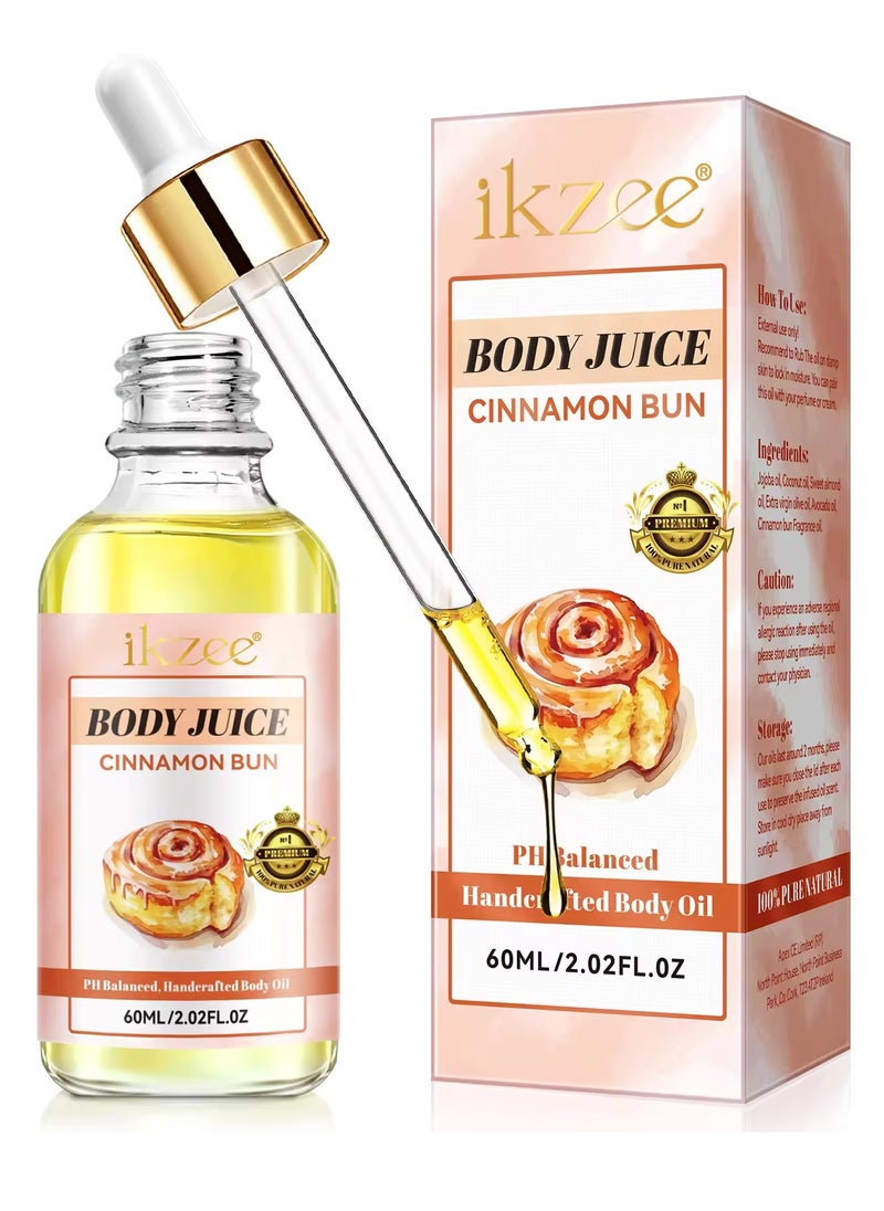 IKZEE زيت عصير الجسم 60 مل من Cinnamon Bun زيت الجسم المصنوع يدويًا للنساء مغذي ومرطب لجميع أنواع البشرة بالزيوت الطبيعية زيت عصير الجسم النقي بنسبة 100%  - Image 1