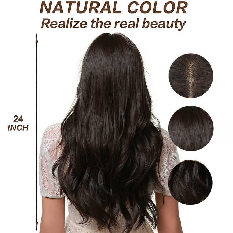 Esmee 24" Dark Brown Synthetic Natural Long Wave Wigs with Neat Bangs for Women - Image 4