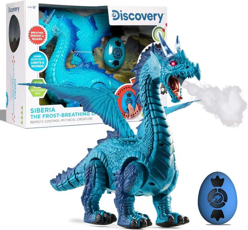 Discovery Frost-Breathing RC Dragon with Smoke Breath, Walking, Wing Flapping, Realistic Roaring Sounds| Light-Up Large Dinosaur Toy| Remote Control Robot Dino Mythical Creature|Kids Boys Gift| Age 6+ - Image 1