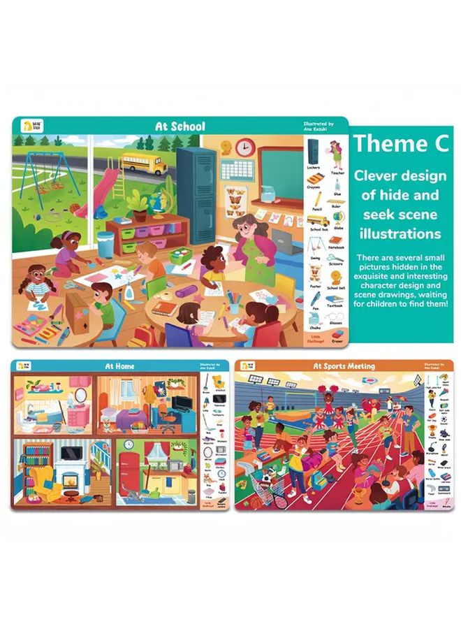 Set Of 3 Interactive Find Hidden Objects Cards For Kids Enhance Focus Castle Dinosaur Space - Image 1