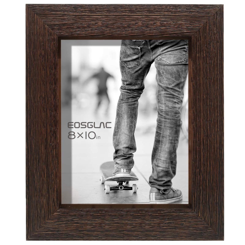 Eosglac Rustic Picture Frame 8x10, Weathered Dark Brown Reclaimed Look Wooden Photo Frame, Tabletop or Wall Mounting Display - Image 1