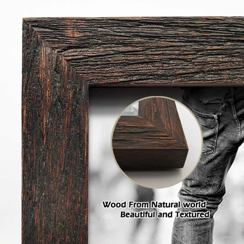 Eosglac Rustic Picture Frame 8x10, Weathered Dark Brown Reclaimed Look Wooden Photo Frame, Tabletop or Wall Mounting Display - Image 4