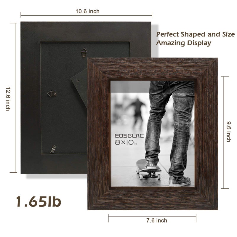 Eosglac Rustic Picture Frame 8x10, Weathered Dark Brown Reclaimed Look Wooden Photo Frame, Tabletop or Wall Mounting Display - Image 2