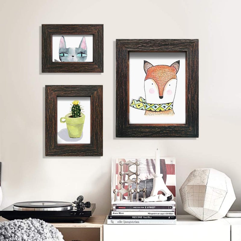 Eosglac Rustic Picture Frame 8x10, Weathered Dark Brown Reclaimed Look Wooden Photo Frame, Tabletop or Wall Mounting Display - Image 3