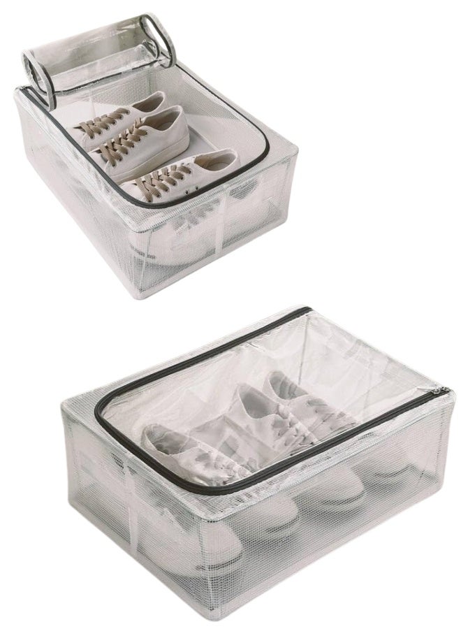A foldable shoe organizer for under-bed storage with a transparent cover and metal legs to protect shoes from dust and moisture, and to organize your home in a practical and stylish way. - Image 1