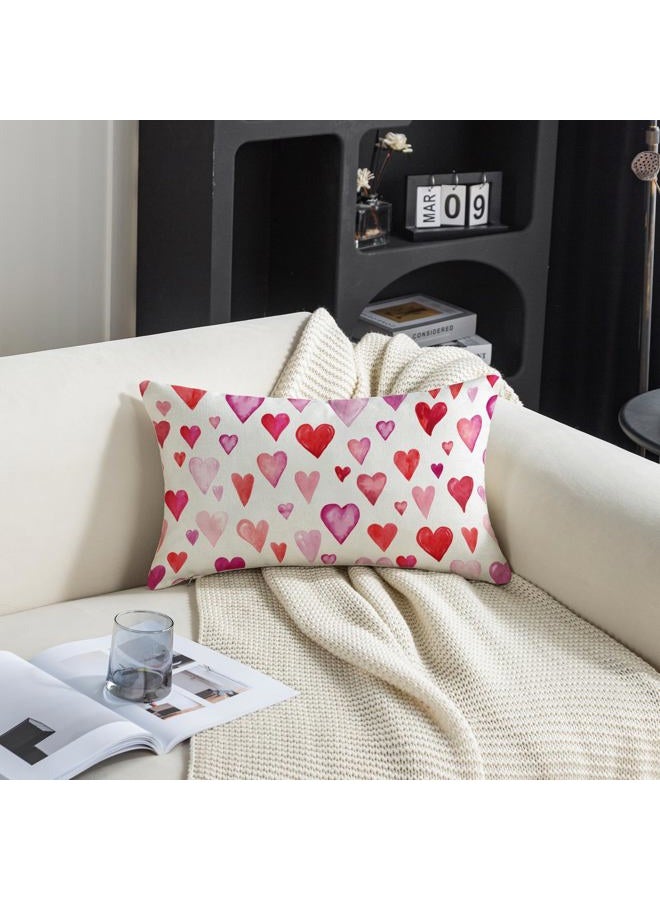 TAJWE Valentine Pillow Covers 12x20 Inch Set of 2 Red Pink Purple Heart Pillow Cases Valentine's Day Wedding February Holiday Farmhouse Decorative Lumbar Cushion Covers for Sofa Couch Home Decor - Image 4
