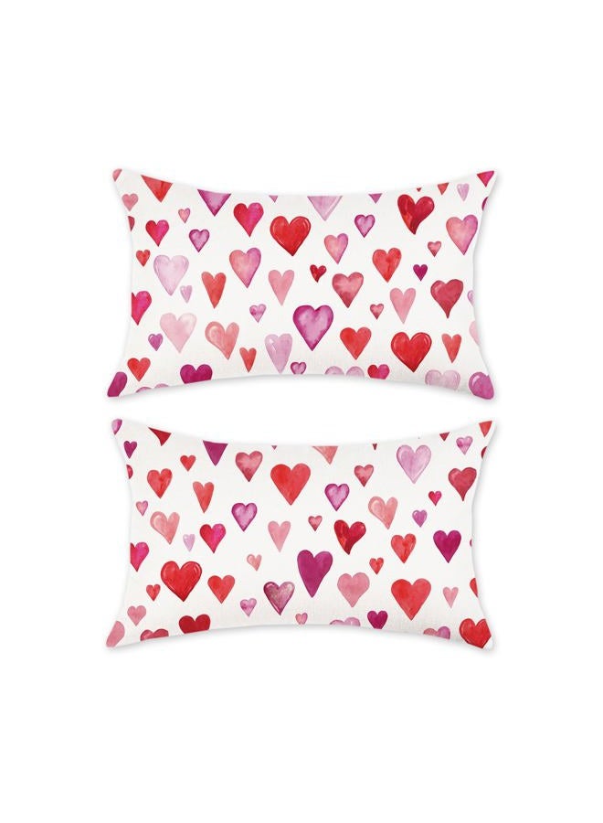 TAJWE Valentine Pillow Covers 12x20 Inch Set of 2 Red Pink Purple Heart Pillow Cases Valentine's Day Wedding February Holiday Farmhouse Decorative Lumbar Cushion Covers for Sofa Couch Home Decor - Image 1