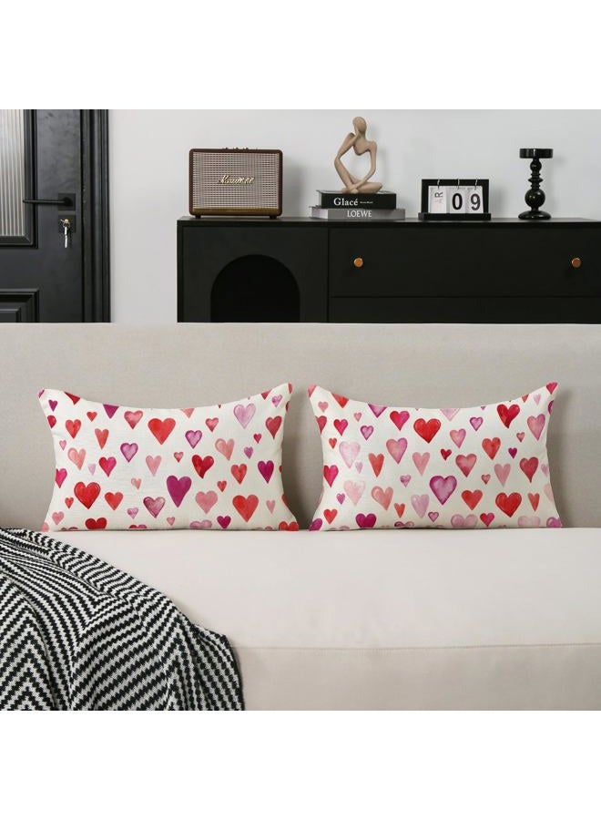 TAJWE Valentine Pillow Covers 12x20 Inch Set of 2 Red Pink Purple Heart Pillow Cases Valentine's Day Wedding February Holiday Farmhouse Decorative Lumbar Cushion Covers for Sofa Couch Home Decor - Image 2