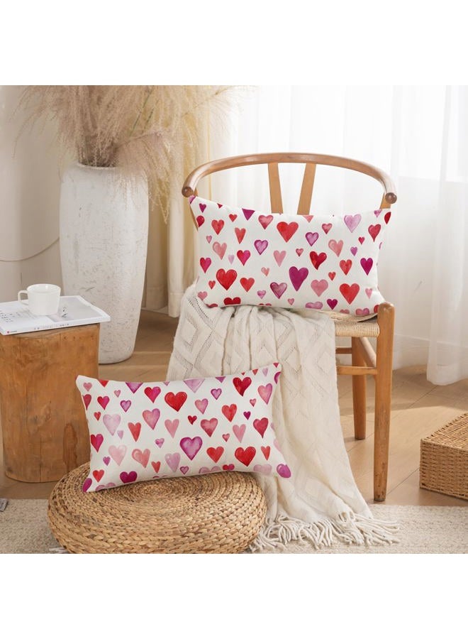 TAJWE Valentine Pillow Covers 12x20 Inch Set of 2 Red Pink Purple Heart Pillow Cases Valentine's Day Wedding February Holiday Farmhouse Decorative Lumbar Cushion Covers for Sofa Couch Home Decor - Image 5