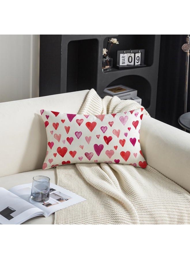 TAJWE Valentine Pillow Covers 12x20 Inch Set of 2 Red Pink Purple Heart Pillow Cases Valentine's Day Wedding February Holiday Farmhouse Decorative Lumbar Cushion Covers for Sofa Couch Home Decor - Image 3
