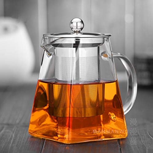 NixTiL Borosilicate Round Glass Tea Pot with Heat Resistant Stainless Steel Infuser Perfect for Tea and Coffee Maker Clear Glass Kettle 750ML 1 Pcs 750ML Square Teapot - Image 1