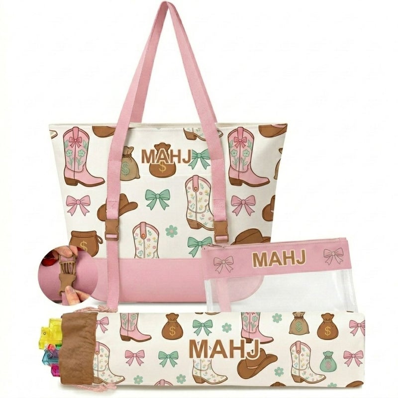 Multi-Pattern Canvas Cosmetic Bag Set, 3-Piece, Large Capacity, Portable - Image 4