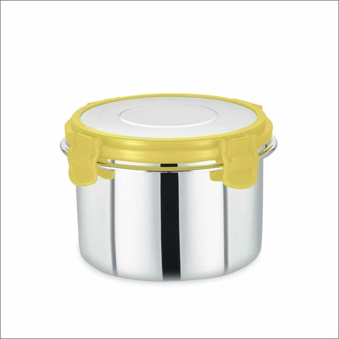AIRTIGHT FOOD LUNCH BOX 1 PCS STAINLESS STEEL CLICK SEAL TIFFIN CONTAINER BOX WITH LID MIRROR FINISH AND LEAKPROOF FUSION CONTAINER BOX FOR SCHOOL OFFICE TRAVEL CAPACITY 700ML