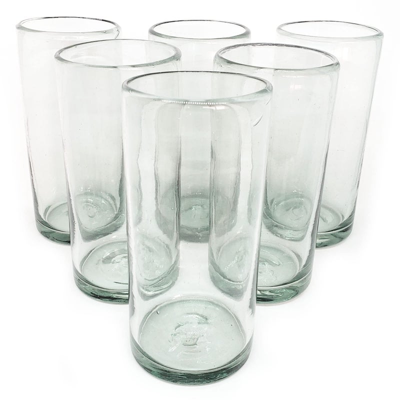 Clear 20 oz Tall Iced Tea Glasses set of 6 Hand Blown Mexican Glassware Recycled Glass Drinking Glasses LeadFree Cocktail Margarita Glasses Wine Glasses Shot Glasses Whiskey Glasses IceTea