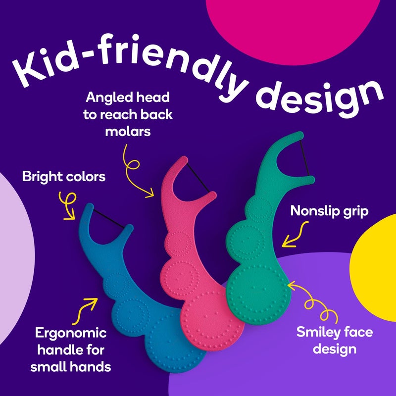 BURST Kids Flossers (90 Count/1 Pack) | Strawberry Aroma | Toddler Dental Flossable Picks with Ergonomic Design | No-Slip Grip | Smiley Face and Fun Colors - Image 2