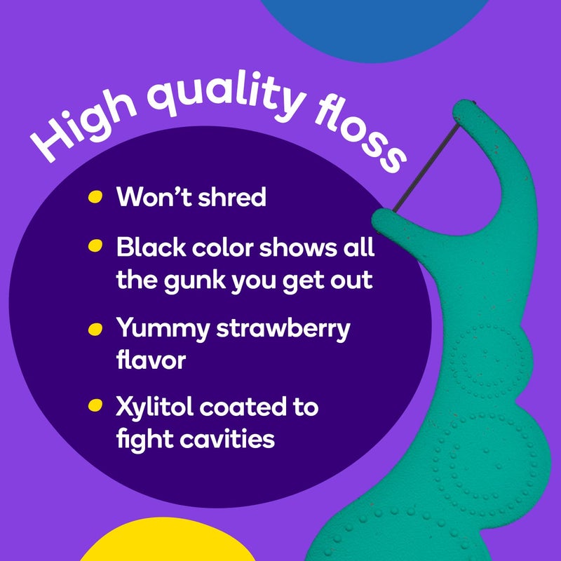 BURST Kids Flossers (90 Count/1 Pack) | Strawberry Aroma | Toddler Dental Flossable Picks with Ergonomic Design | No-Slip Grip | Smiley Face and Fun Colors - Image 4