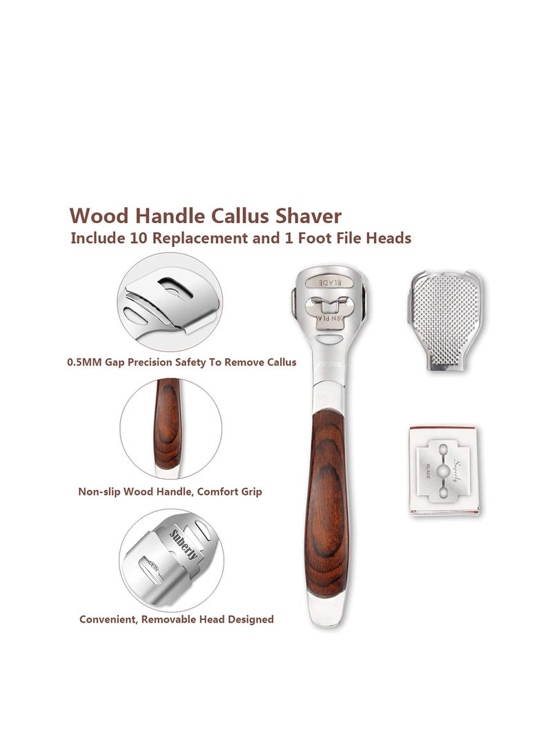 Colossal Foot Rasp & Wood Handle Callus Shaver (10 Replacement & 1 Foot File Heads), Pedicure Foot File Kit, Heel Scraper For Feet, Foot File Callus Remover Foot Care to Remove Hard Skin - Image 2