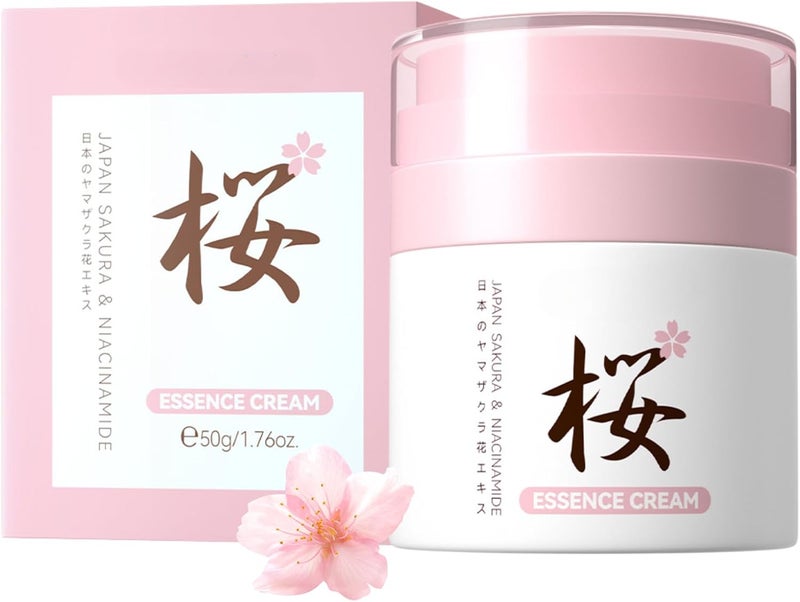 Sakura Face Moisturiser for Women 50g Hydrating Face Cream with Niacinamide Vitamin C Hyaluronic Acid Anti Aging Wrinkle Cream for Day Night Smooth Fine Lines Brighten Skin