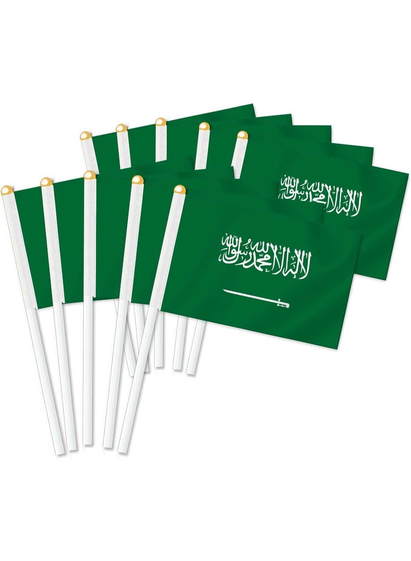 10 Pack Saudi Arabia Flags HandHeld Small Banners 5 × 8 Inch Mini Saudi Stick Flag Polyester for Party Decorations World Cup International Festival Events Indoor and - Image 1