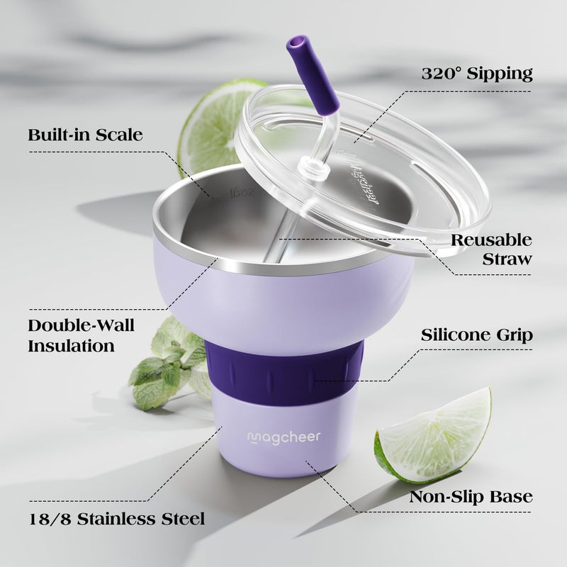 magcheer 473ml Insulated Wine Tumbler | Stainless Steel Margarita Glass with 320° Sippable Lid and Detachable Tritan Straw | Great Gift | Wine Glasses for Party Vacation Pool | Purple - Image 4