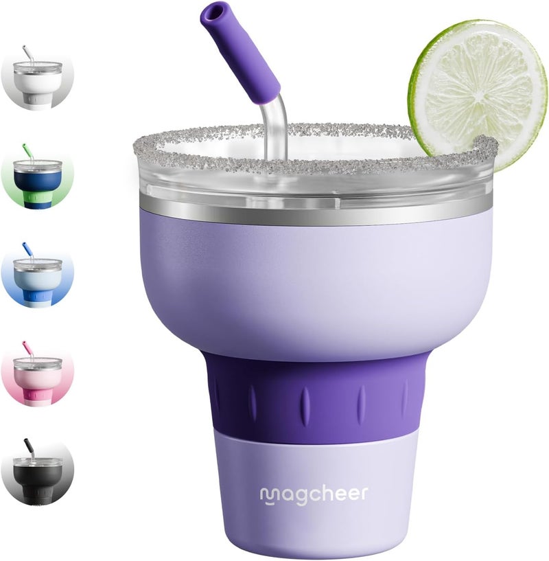 magcheer 473ml Insulated Wine Tumbler | Stainless Steel Margarita Glass with 320° Sippable Lid and Detachable Tritan Straw | Great Gift | Wine Glasses for Party Vacation Pool | Purple - Image 1
