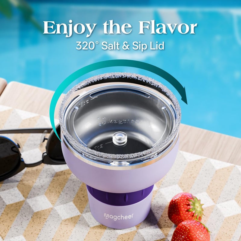 magcheer 473ml Insulated Wine Tumbler | Stainless Steel Margarita Glass with 320° Sippable Lid and Detachable Tritan Straw | Great Gift | Wine Glasses for Party Vacation Pool | Purple - Image 3