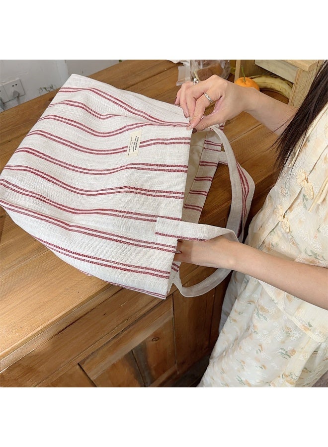 Large Capacity Fashion Color Contrast Stripes Tote Bag Spring And Summer Stripes Casual Bag Single Shoulder Canvas Bag  - Image 3