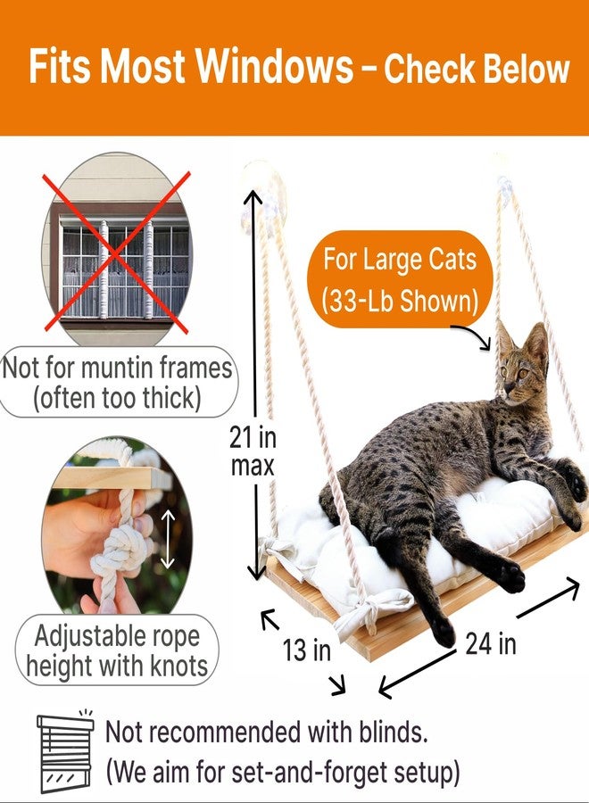 Furrfinity Cat Window Perch for Large Cats - Hammock Bed for Heavy Indoor Cats - Solid Wood Seat, 5 Strong Suction Cups, Soft Cushion - Rustic Shelf for Pets Inside - Image 4