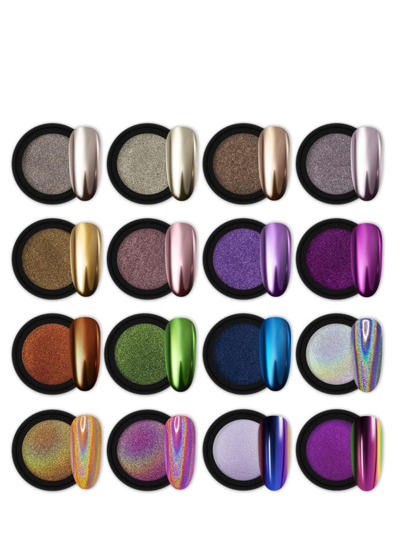 Artdone - Artdone 16 Jars Chrome Nail Powder Nail Art Glitter Decoration Metallic Mirror Effect Holographic Aurora Chameleon Pigment Powder 1g/Jar Pearl for Resin Craft & Nail Art Fimo - Image 1