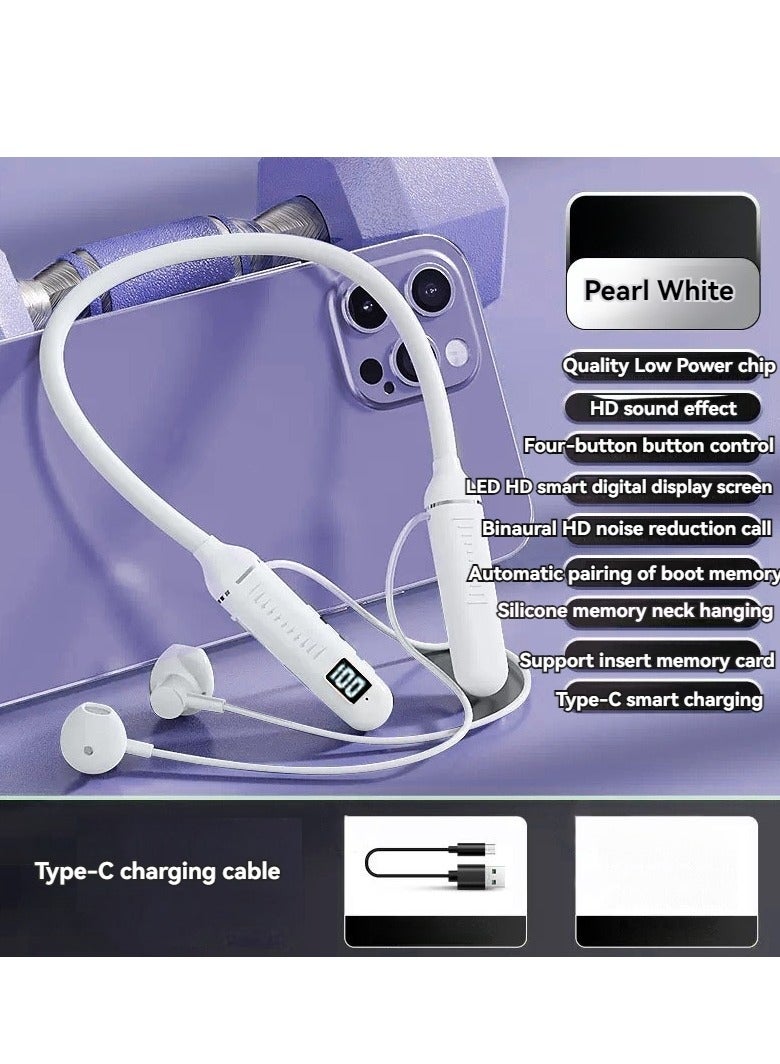 سماعات في الأذن مزدوجة ديناميكية مزدوجة مكبرات صوت ذكية في الخط ضبط سماعات الهاتف المحمول (أبيض) & سماعات بلوتوث اللاسلكية الجديدة المثبتة على الرقبة مع شاشة رقمية وسماعة الرياضة اللاسلكية في الأذن في حالة الاستعداد الطويلة (أبيض اللؤلؤة) & شاشة رقمية سماعات الرياضة بلوتوث سعة بطارية كبيرة جدا إلغاء الضوضاء النشطة سماعات الرياضة بلوتوث الرقبة الدائمة - Image 3