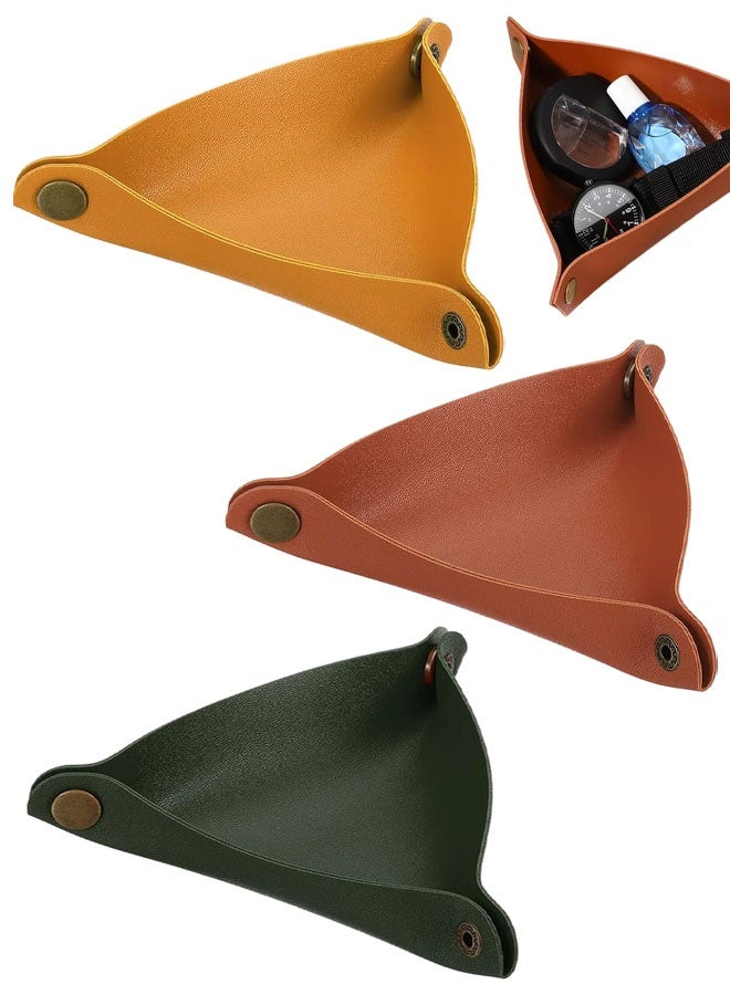 3 PCS 6" Leather Valet Tray, Leather Catchall Holder Foldable Decorative Tray Storage Organizer For Travel Engagement Gifts Watches Jewelry Necklaces Bracelets Storage - Image 1