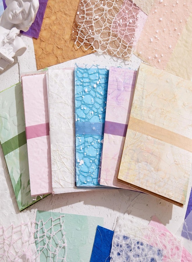 emmoolife 108 Sheets Textured Scrapbook Paper and Mesh Fabric Assorted Set - 6 Pack Mixed Special Paper for Scrapbooking Planner Bullet Junk Journal Supplies Mixed Collage Background 3.9x5.5 Inch - Image 5