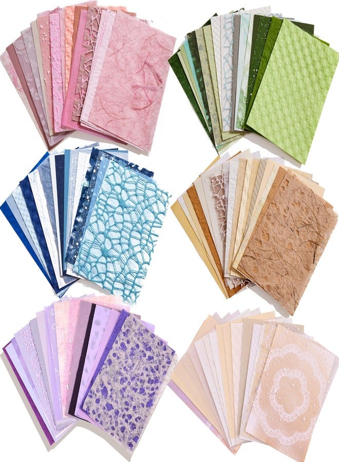 emmoolife 108 Sheets Textured Scrapbook Paper and Mesh Fabric Assorted Set - 6 Pack Mixed Special Paper for Scrapbooking Planner Bullet Junk Journal Supplies Mixed Collage Background 3.9x5.5 Inch - Image 1
