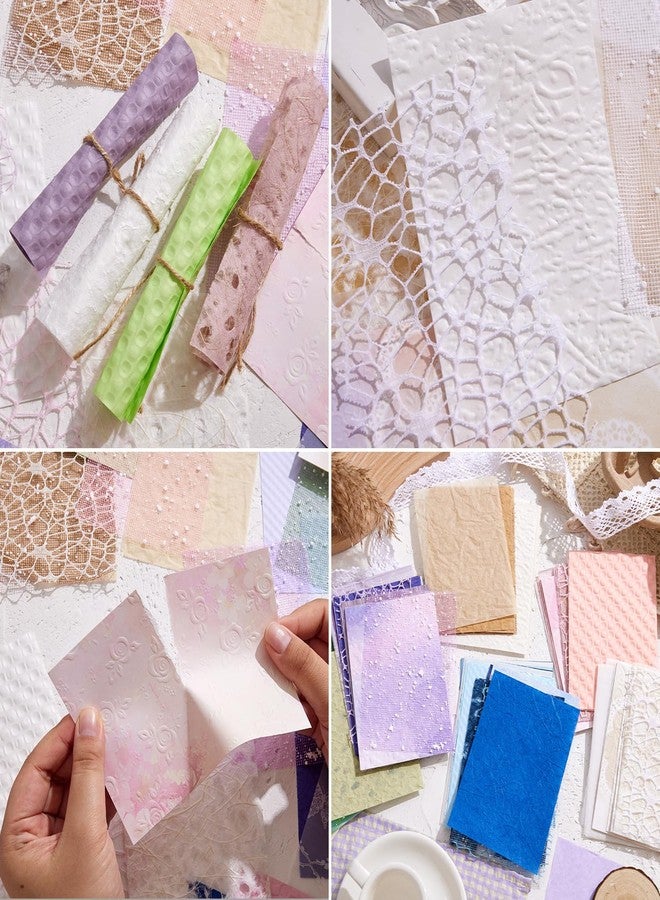 emmoolife 108 Sheets Textured Scrapbook Paper and Mesh Fabric Assorted Set - 6 Pack Mixed Special Paper for Scrapbooking Planner Bullet Junk Journal Supplies Mixed Collage Background 3.9x5.5 Inch - Image 4