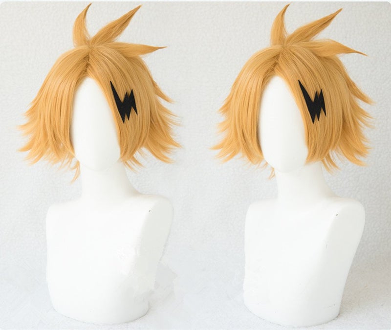 Betonsa Heat Resistant Synthetic Halloween Short Layered Cosplay Wig Gold Free Wig cap … - Image 2